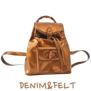 GUCCI Golden Vintage Patent Leather Bamboo Drawstring Backpack | PRELOVED!!🧡🤎
